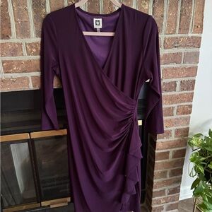 Anne Klein Deep Purple Long Sleeve Dress